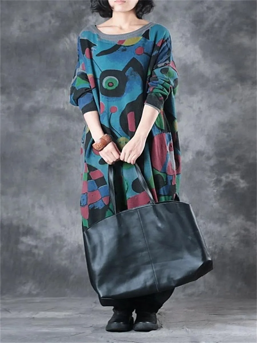 Casual Women'S Retro Printed Sweater Dress