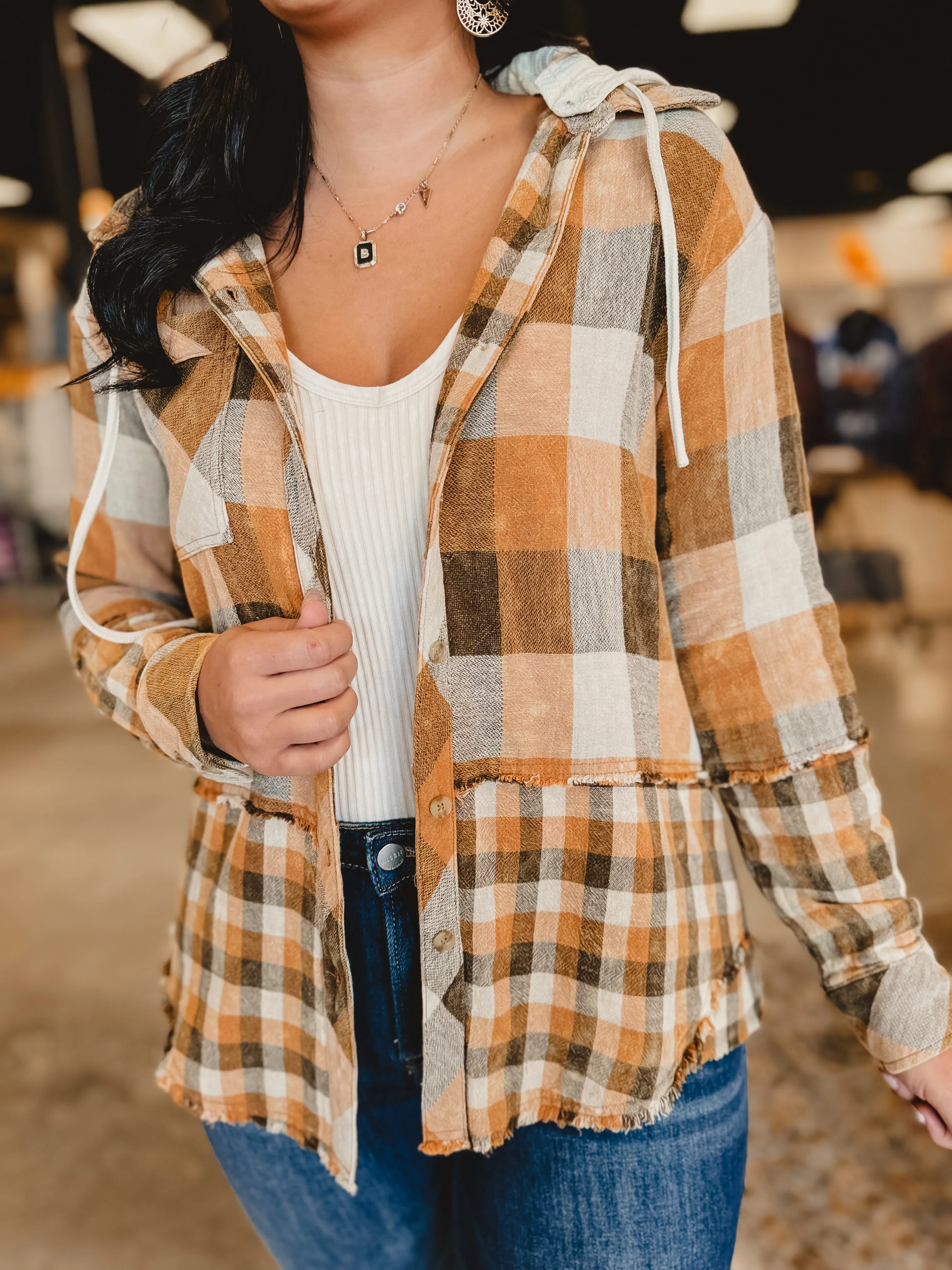 Checkered Hoodie Jacket - Pumpkin/Rust