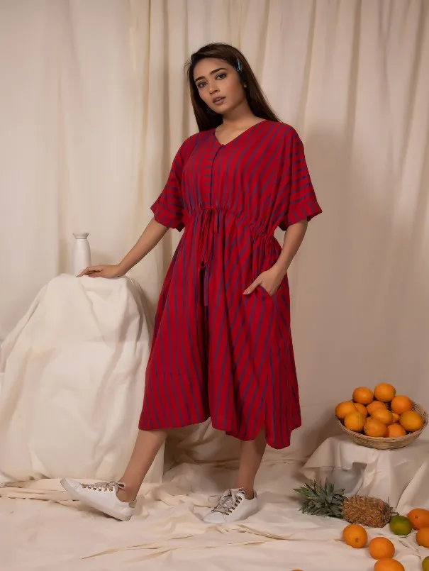 Cherry Blue Draw-waist Cotton Dress