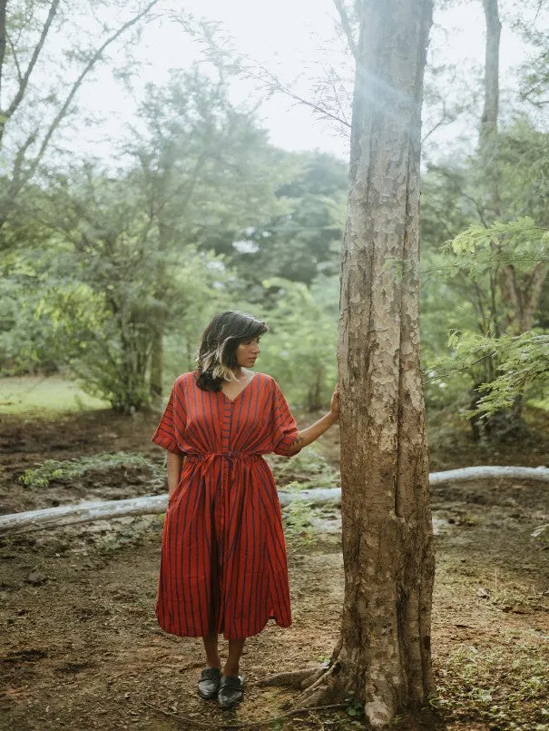 Cherry Blue Draw-waist Cotton Dress