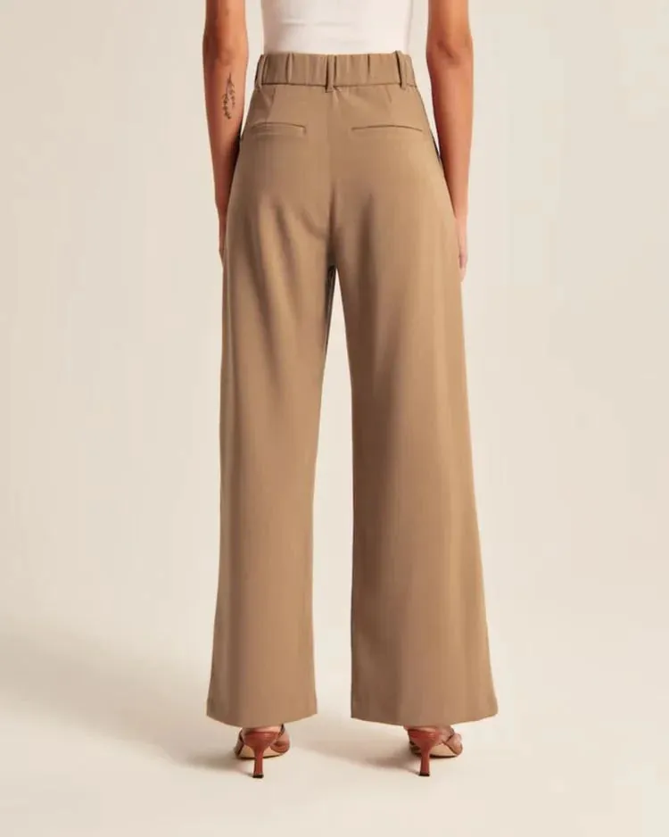 Chic Commuter Wide-Leg Trousers with Pockets - Slimming High-Waist Design