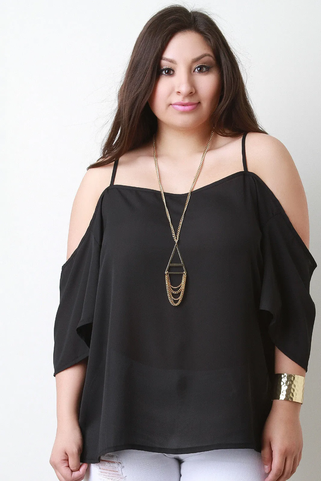 Chiffon Off-The-Shoulder Quarter Sleeve Top