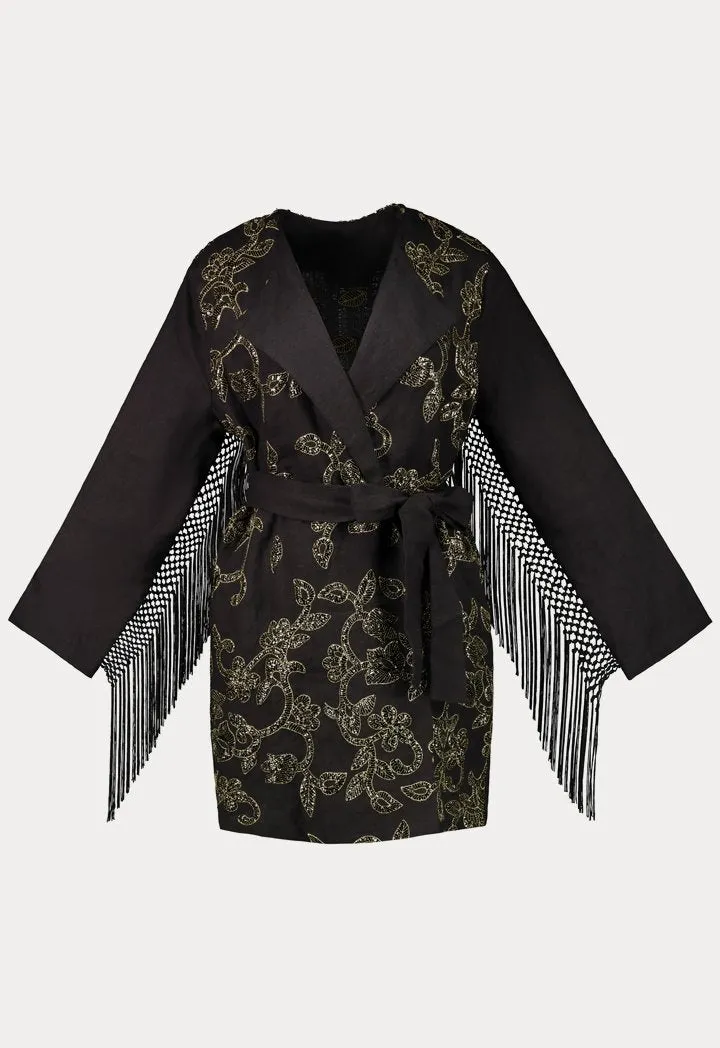 Choice Sequins Embroidery Kimono Jacket Black