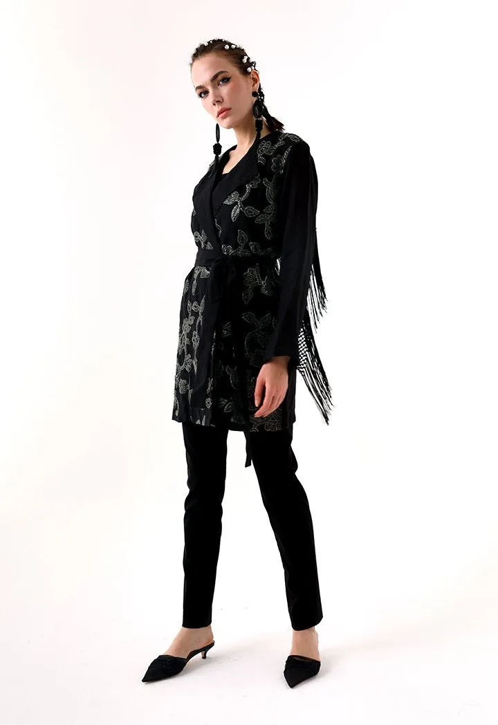 Choice Sequins Embroidery Kimono Jacket Black