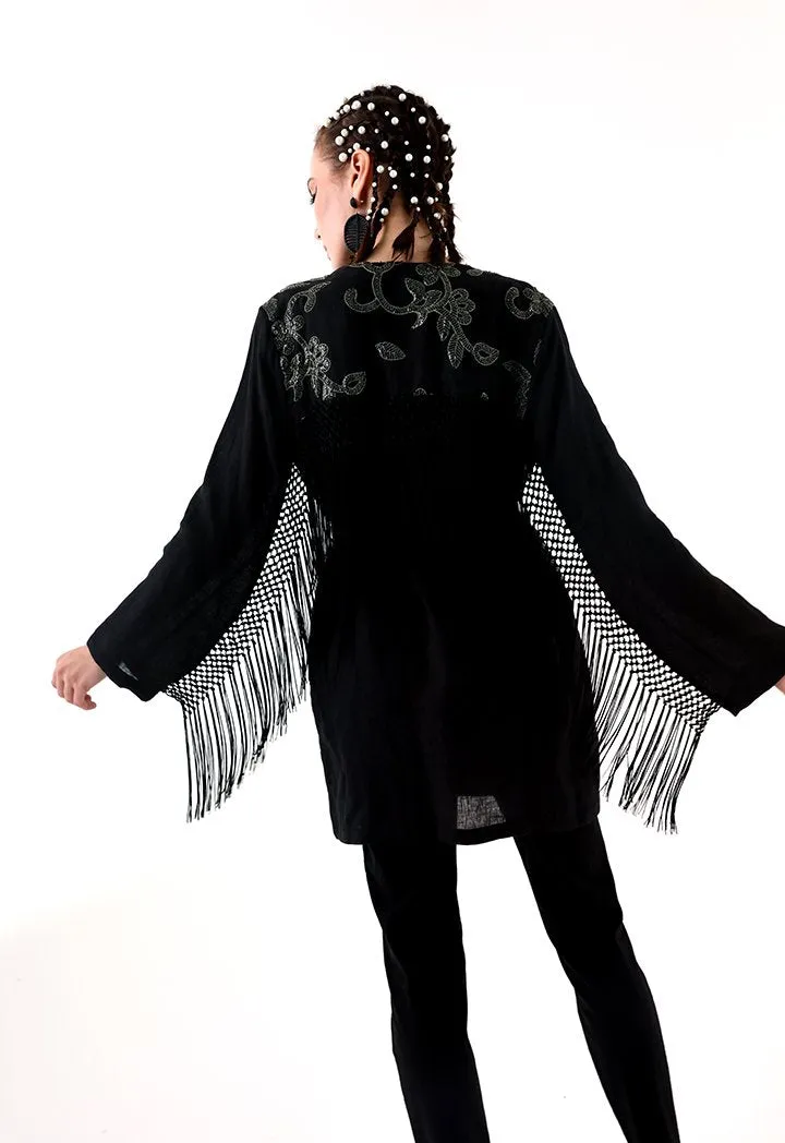 Choice Sequins Embroidery Kimono Jacket Black