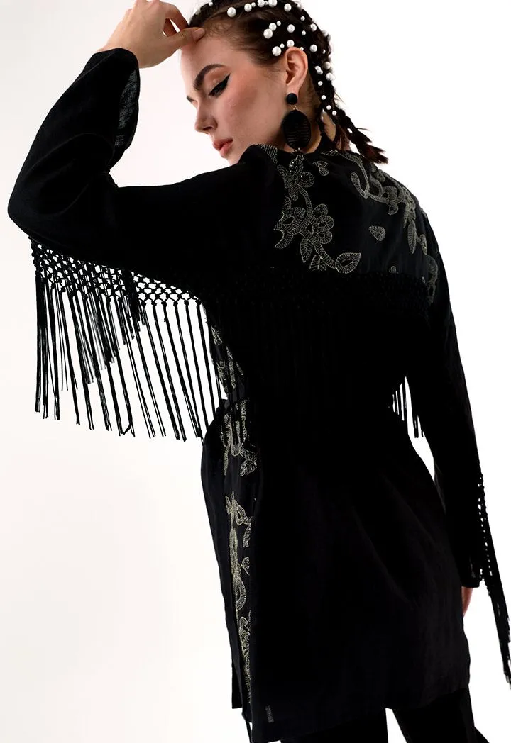 Choice Sequins Embroidery Kimono Jacket Black