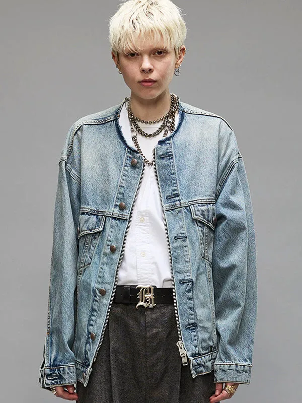 Collarless Trucker Jacket in Caxton Blue