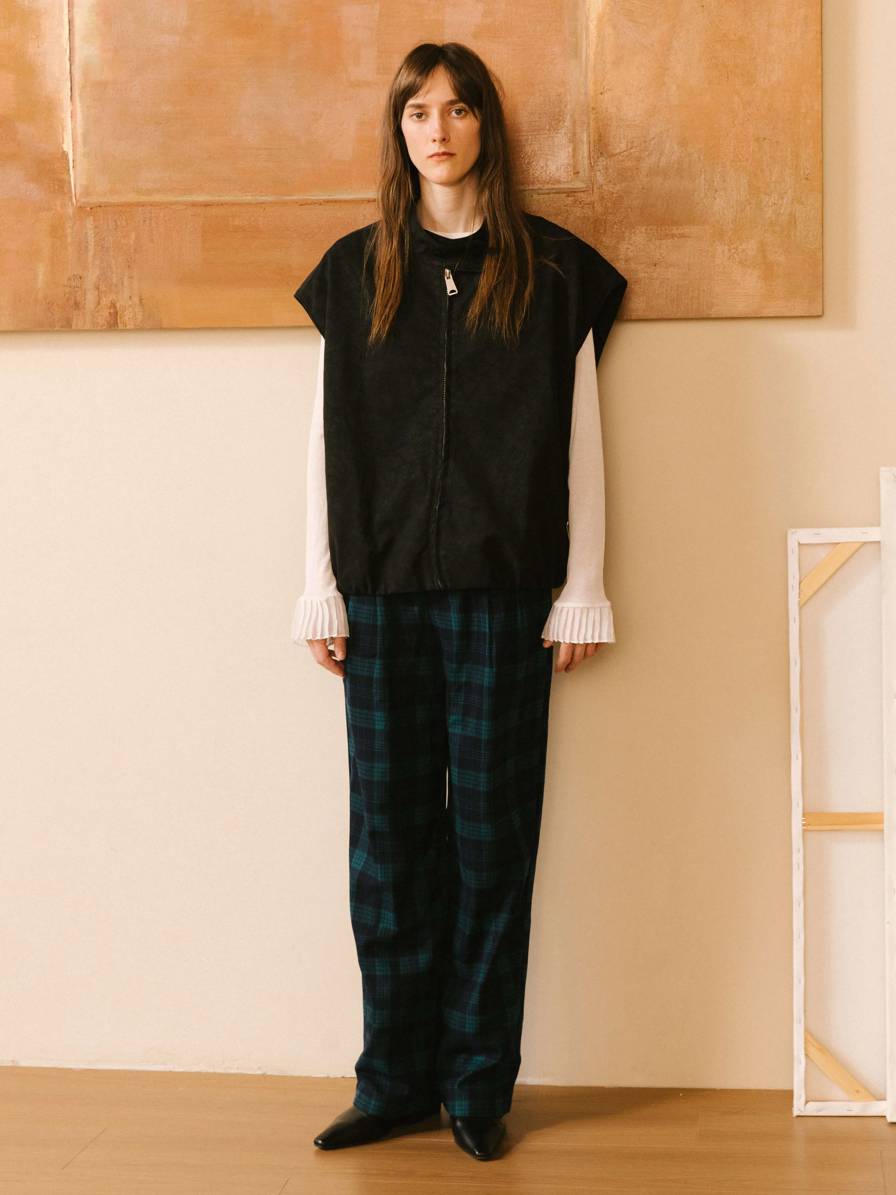 Contrast Checked Straight Trousers