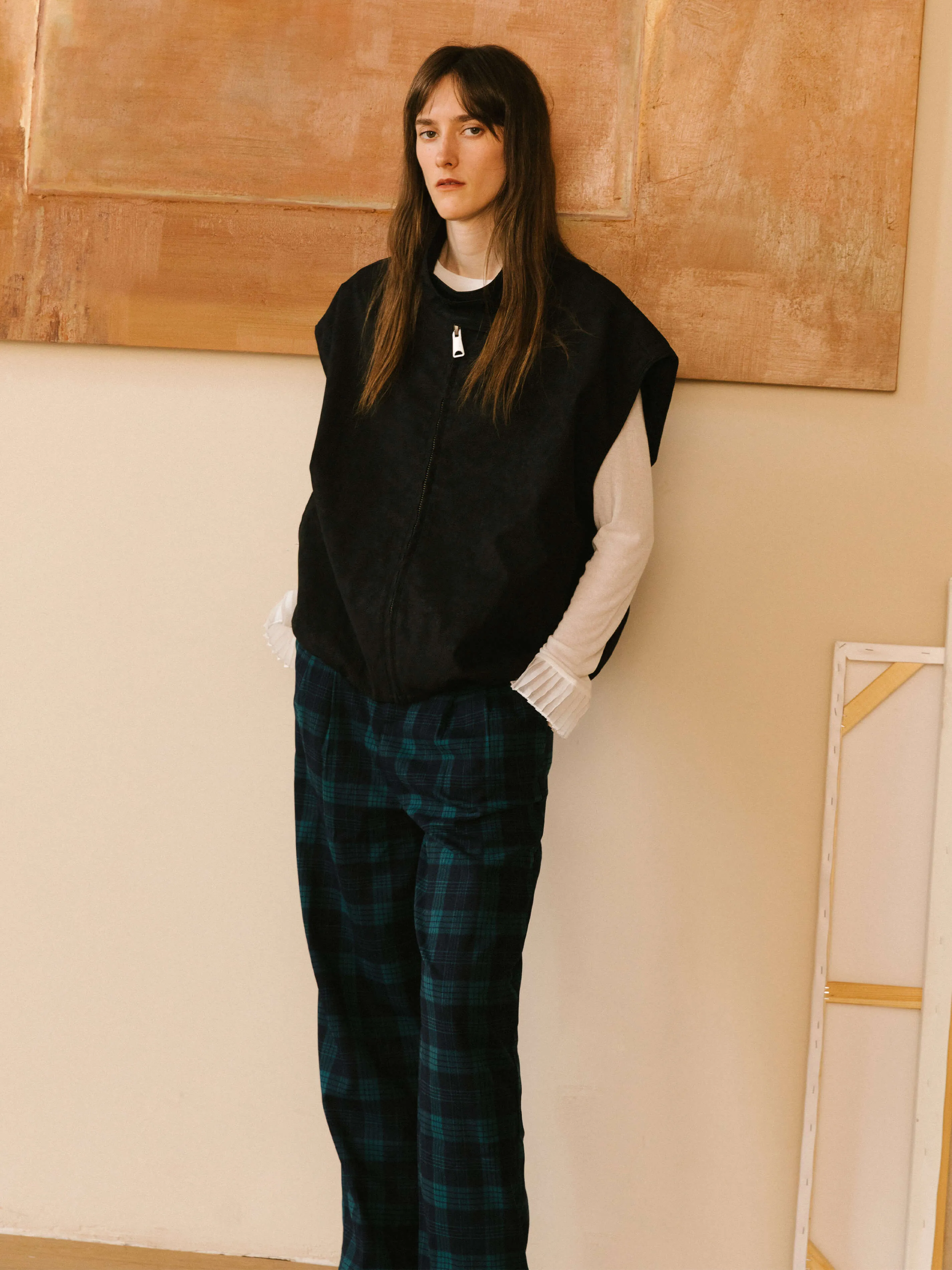 Contrast Checked Straight Trousers