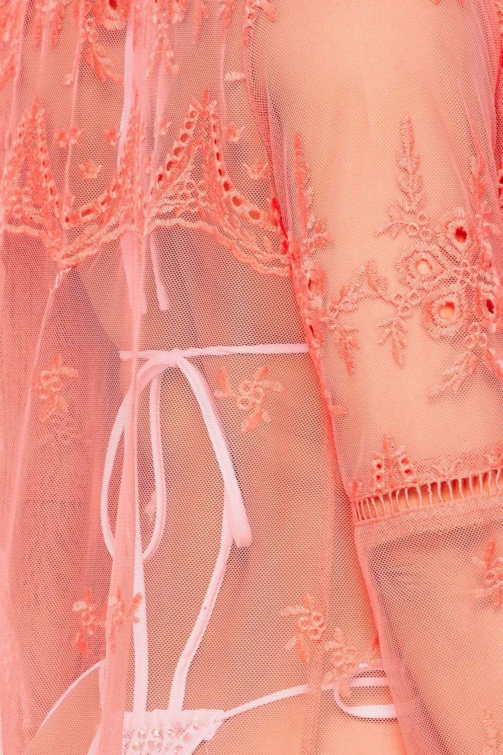 Coral Mesh Embroidered Kimono Cover Up