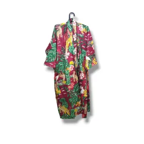 COTTON HAND PRINTED KIMONO ROBE dy3