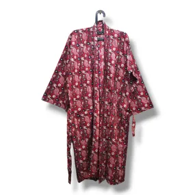 Cotton Hand Printed Kimono Robe Luxe Maroon