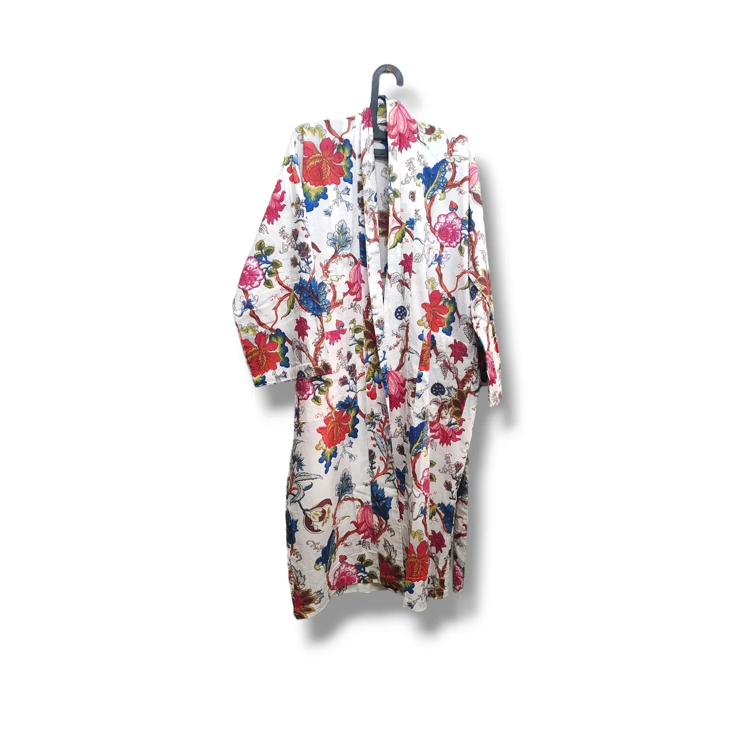 Cotton Hand Printed Kimono Robe Tree of Life White