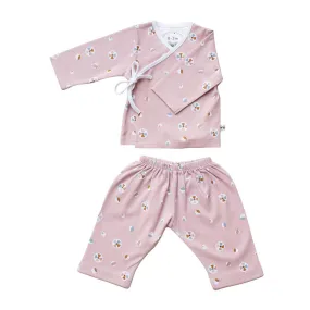 Cotton Kimono Co-Ord Set | Fan Printed | Pink