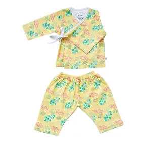 Cotton Kimono Co-Ord Set | Flock Printed | Yellow