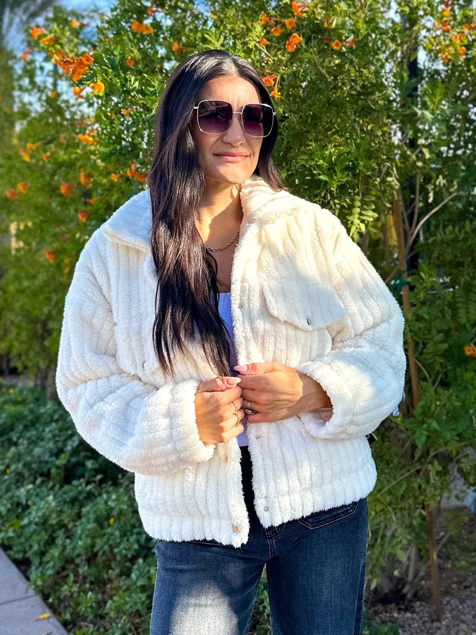 Cozy Ivory Teddy Button Down Jacket