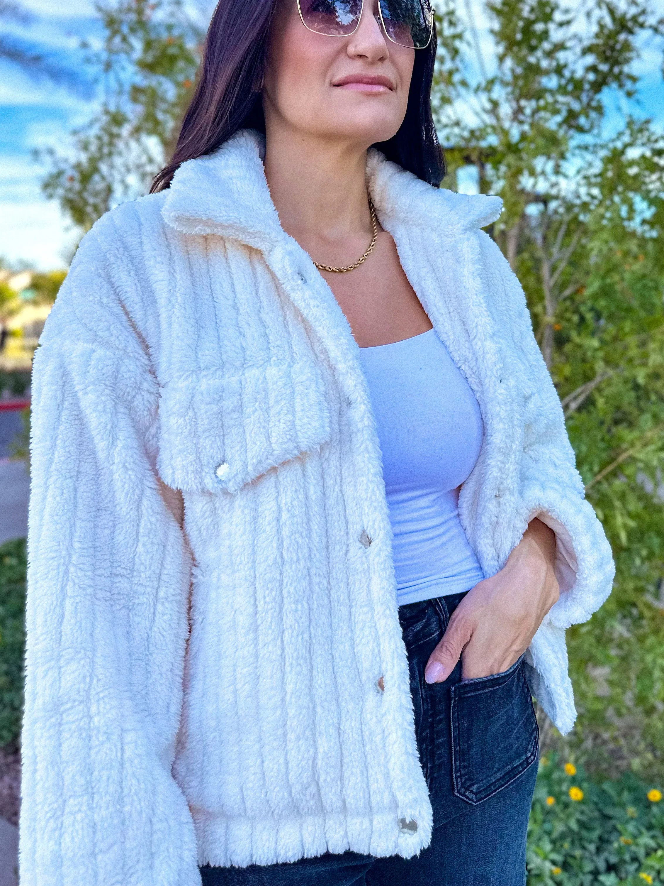 Cozy Ivory Teddy Button Down Jacket