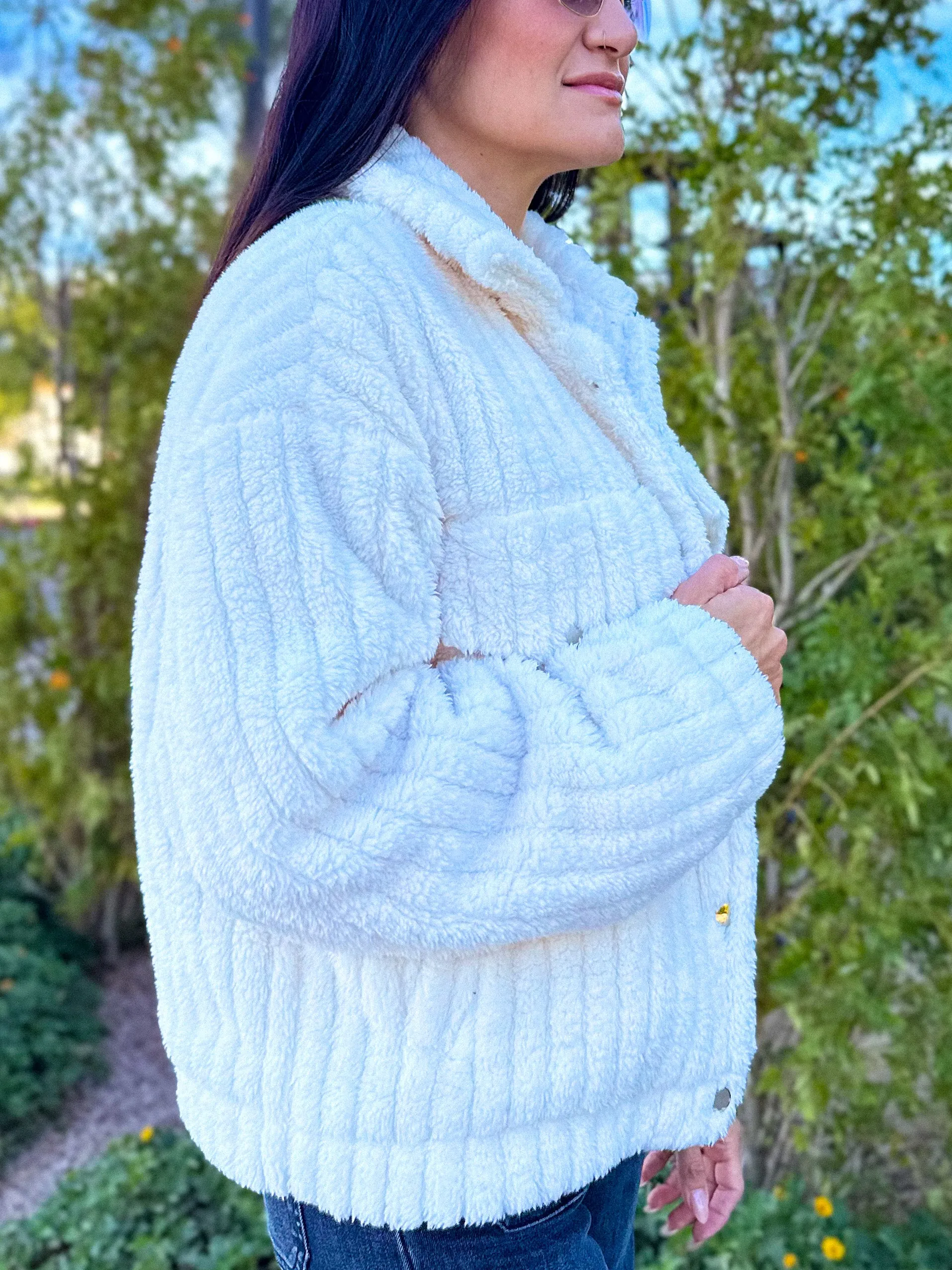 Cozy Ivory Teddy Button Down Jacket