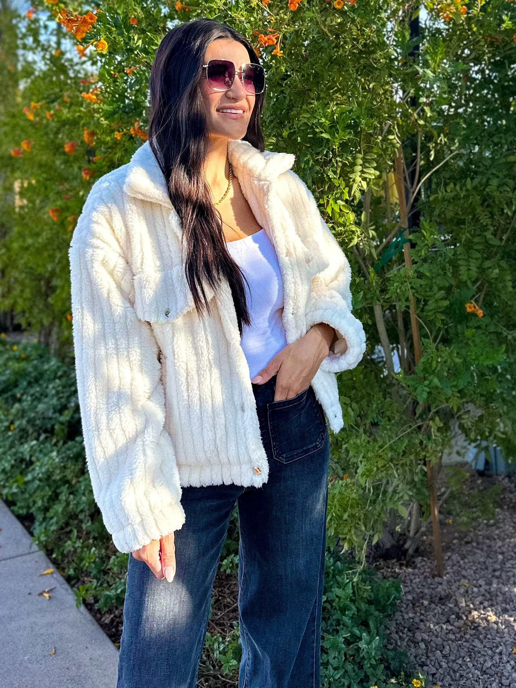 Cozy Ivory Teddy Button Down Jacket