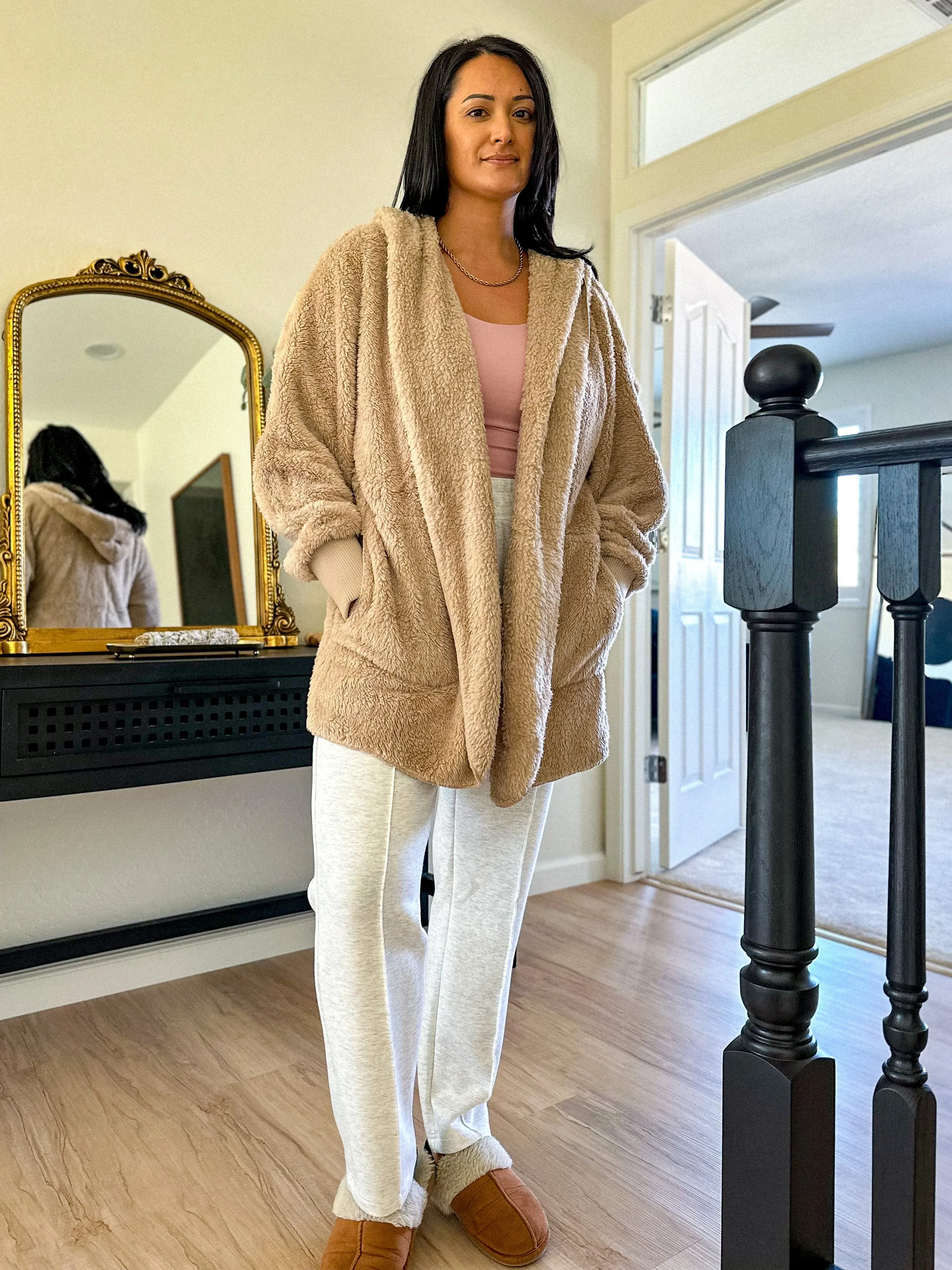 Cozy Plush Hooded Jacket - Beige