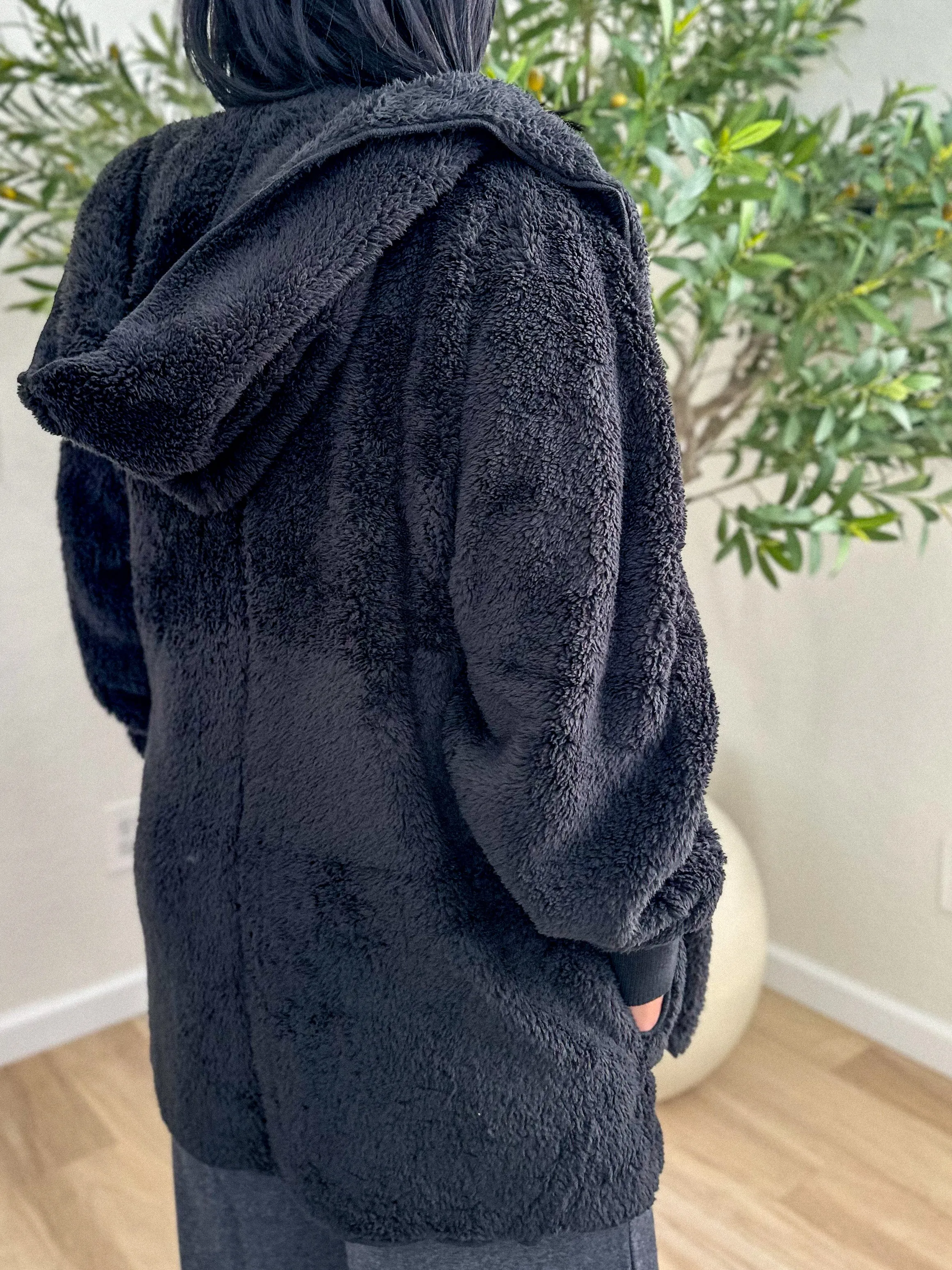 Cozy Plush Hooded Jacket - Black