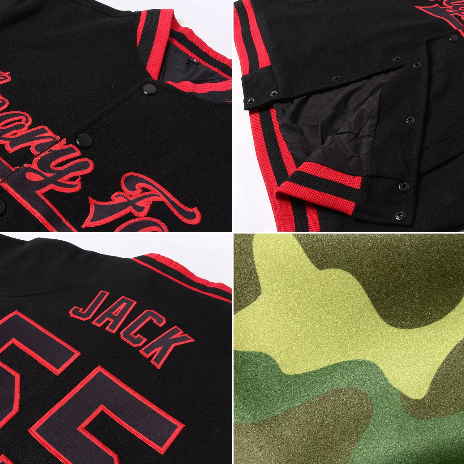 Custom Camo Pink-Kelly Green Bomber Full-Snap Varsity Letterman Salute To Service Jacket