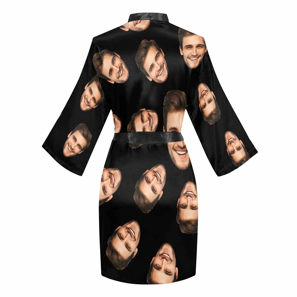 Custom Face My Boyfriend Black Women's Short Pajama Kimono Robe