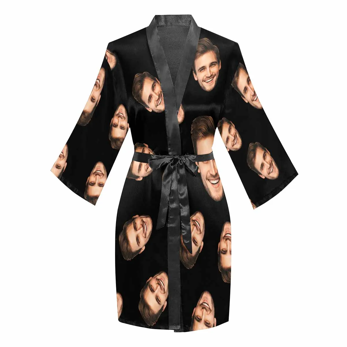 Custom Face My Boyfriend Black Women's Short Pajama Kimono Robe