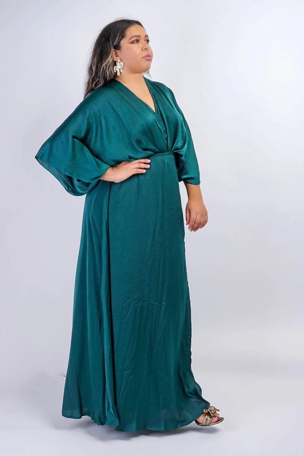 Dark Green Kimono Sleeve Maxi Dress