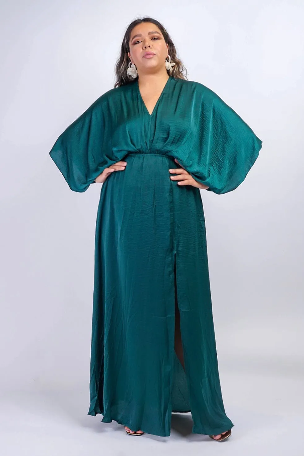 Dark Green Kimono Sleeve Maxi Dress