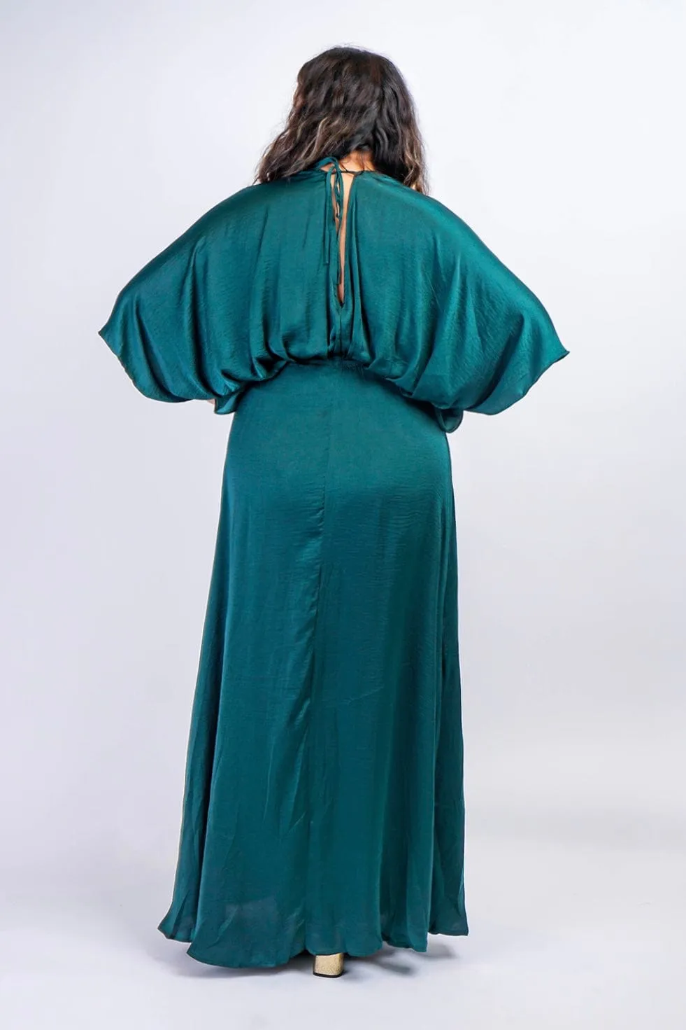 Dark Green Kimono Sleeve Maxi Dress