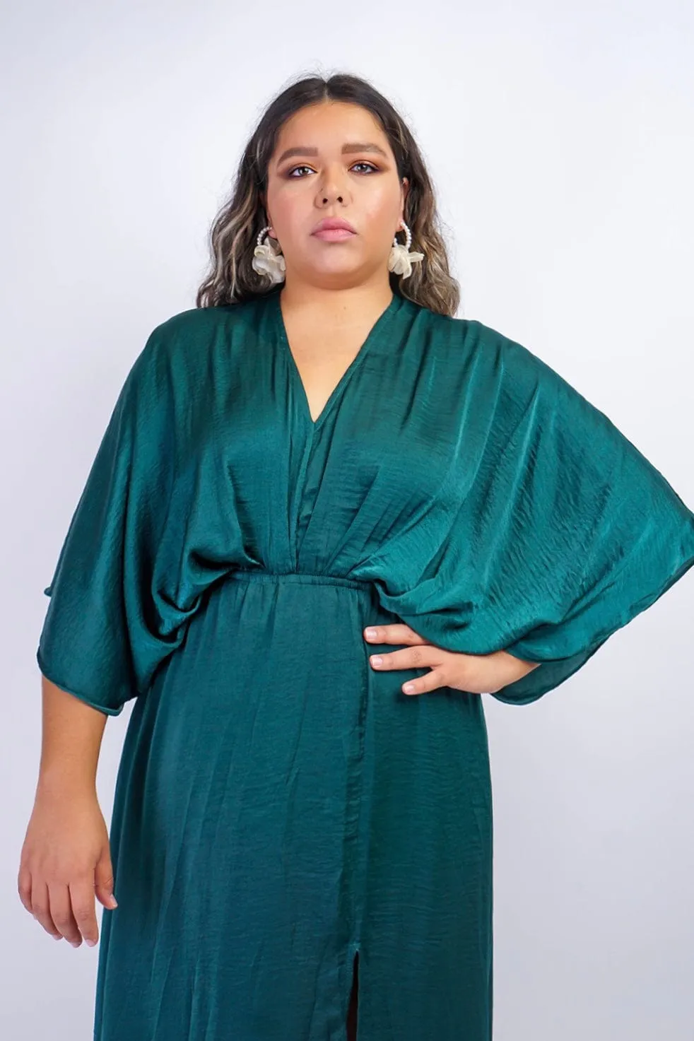 Dark Green Kimono Sleeve Maxi Dress