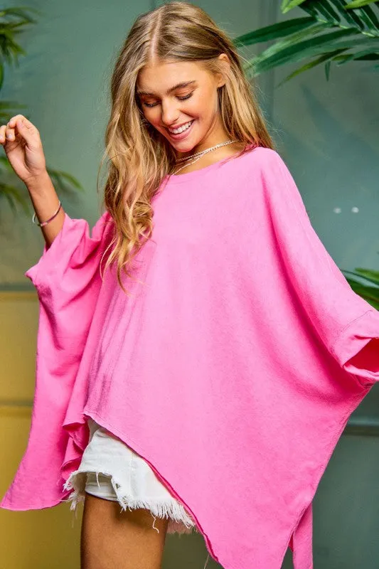 Davi & Dani Solid Round Neck Loose Fit Kimono Sleeve Sweater