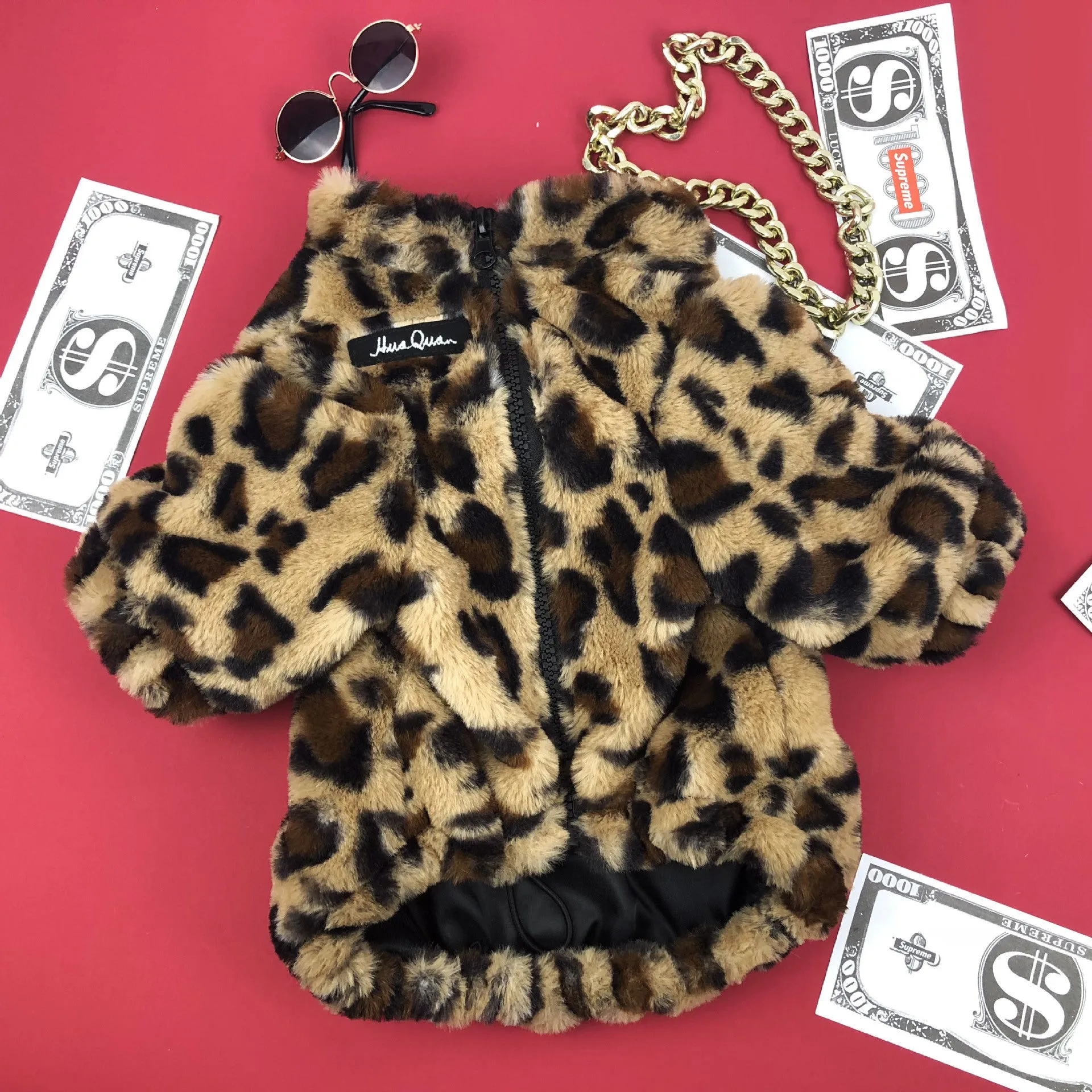 Dog clothes spring and autumn clothes leopard coat thickened