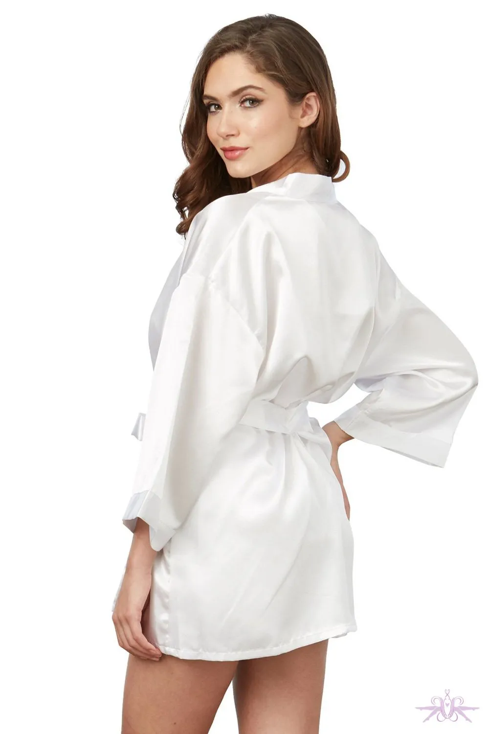 Dreamgirl Short Satin White Kimono and Chemise