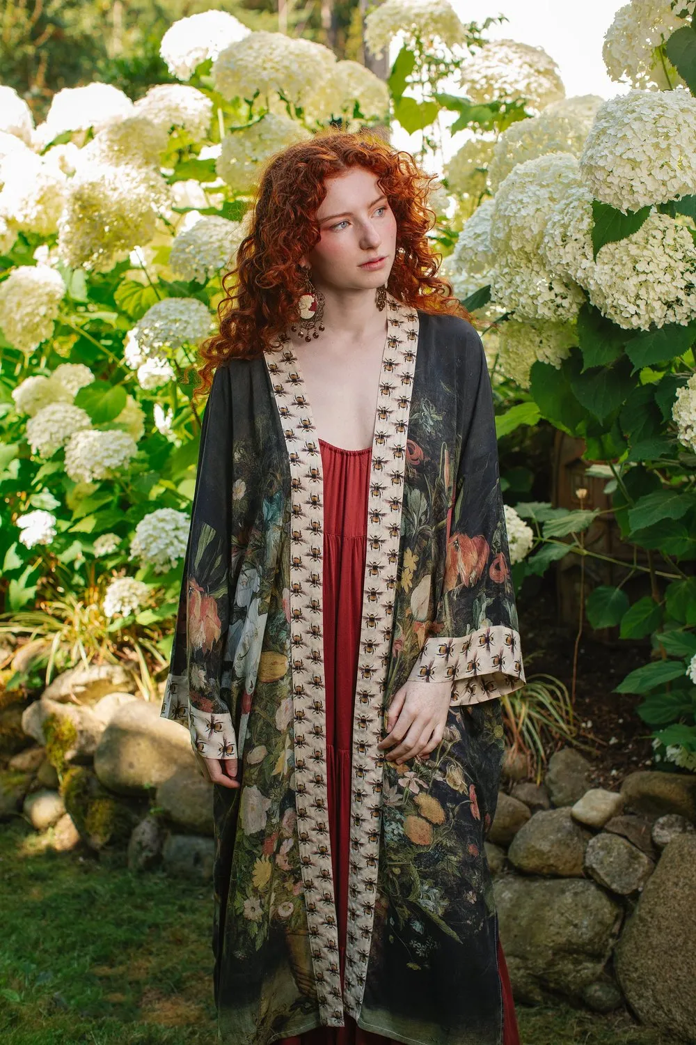 Duster Kimono Robe Long I Dream in Flowers with Bees - Not included in Black Friday Sale