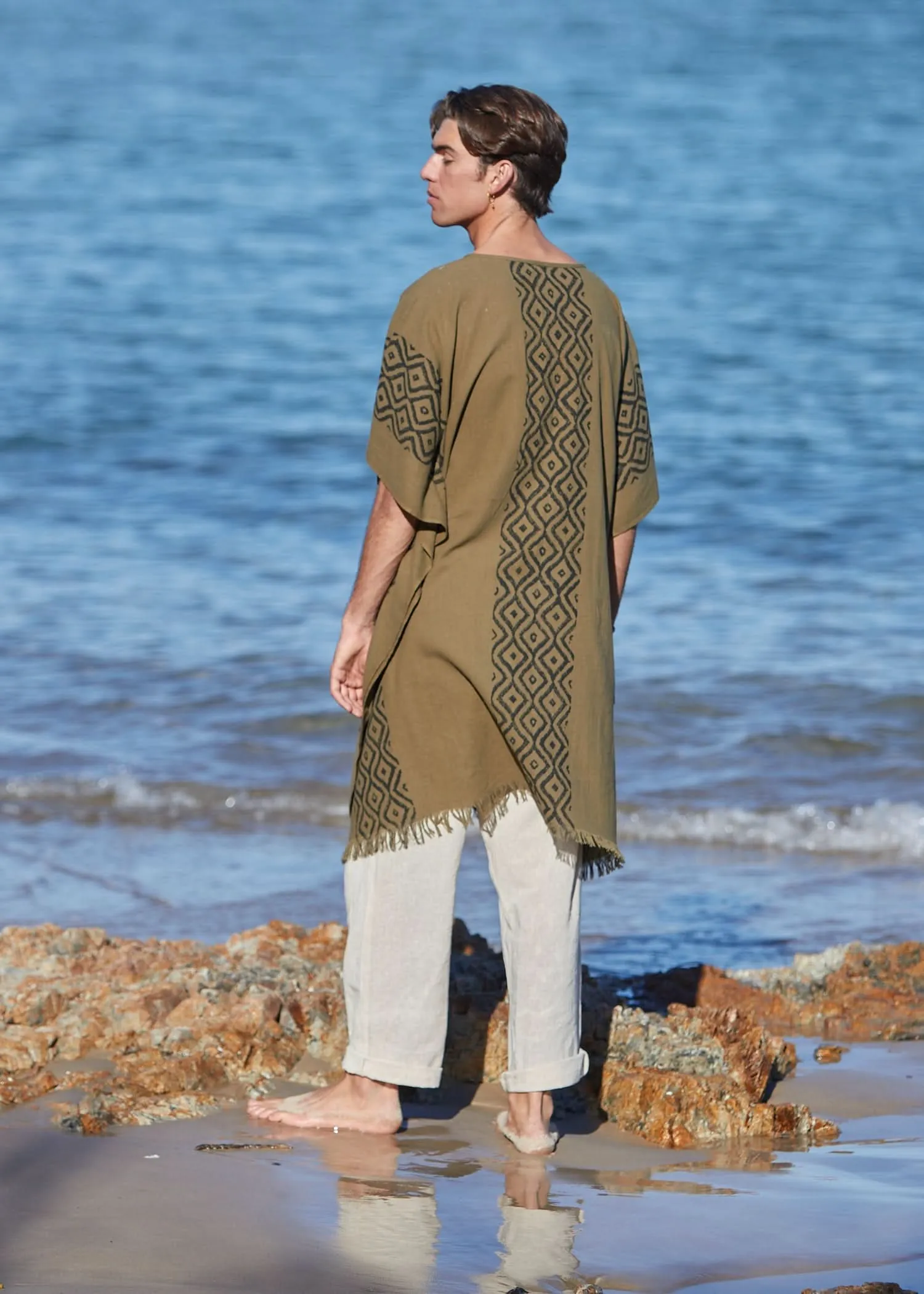 Earthy Block Print Kaftan for Men - Wholesale