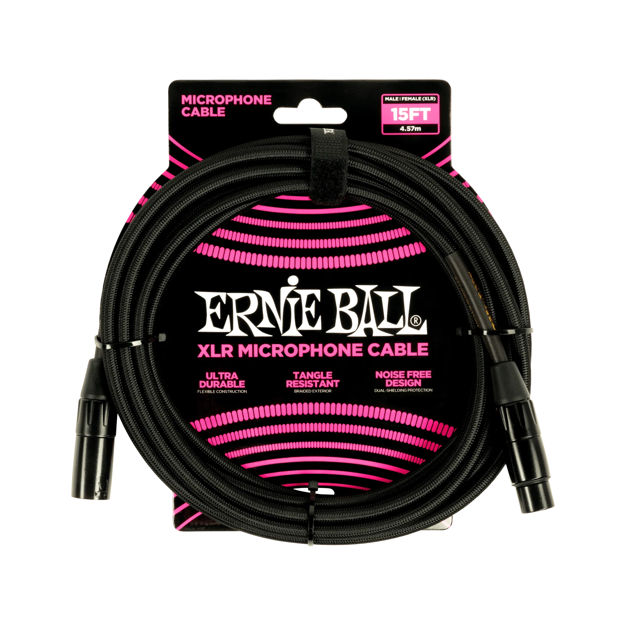 Ernie Ball 15Ft Braided Male Female Xlr Microphone Cable Black