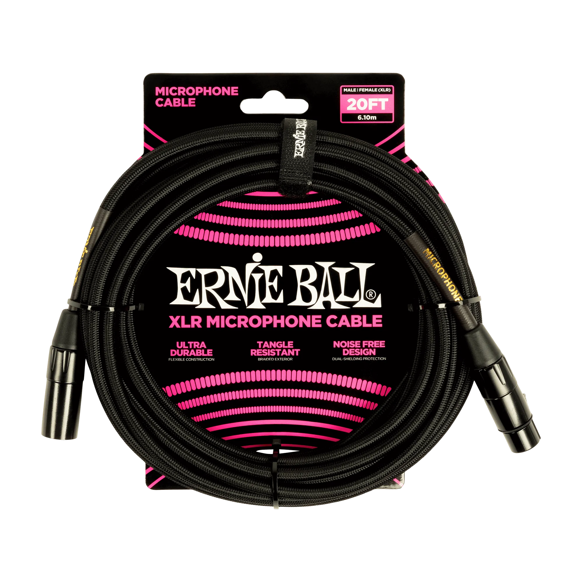 Ernie Ball 20Ft Braided Male Female Xlr Microphone Cable Black