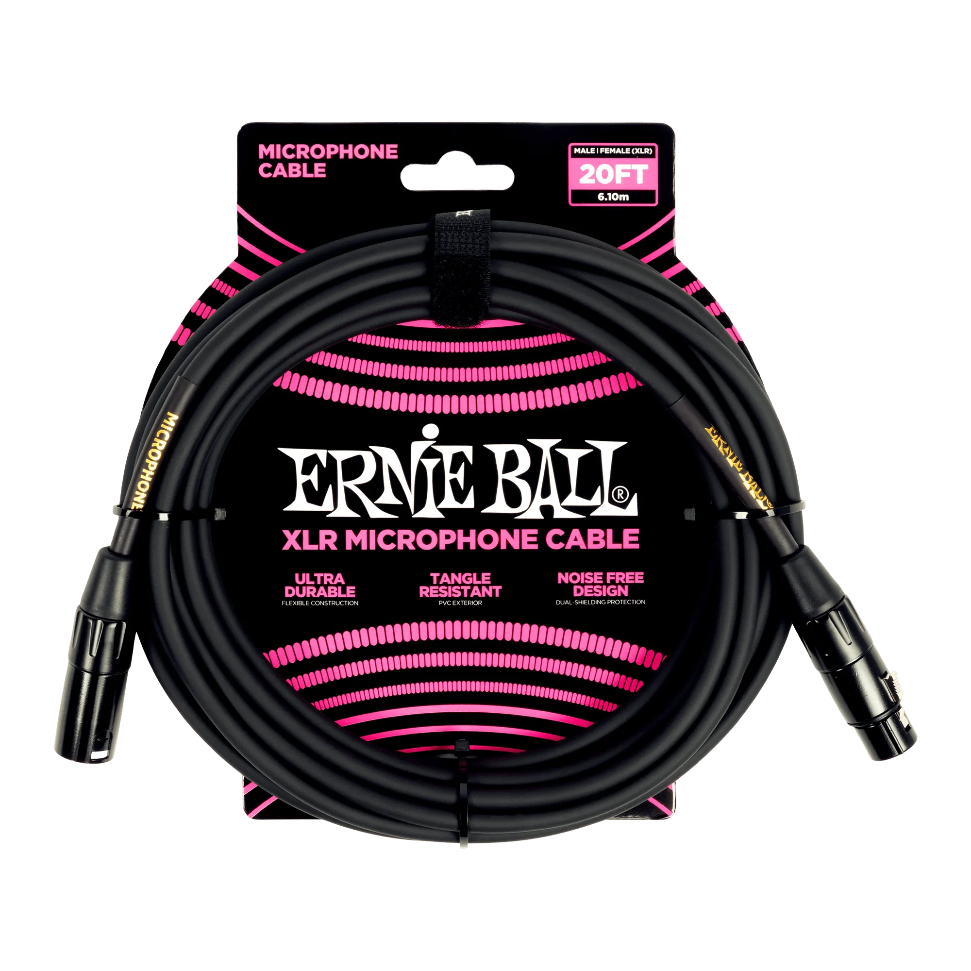 Ernie Ball 20Ft Male Female Xlr Microphone Cable Black