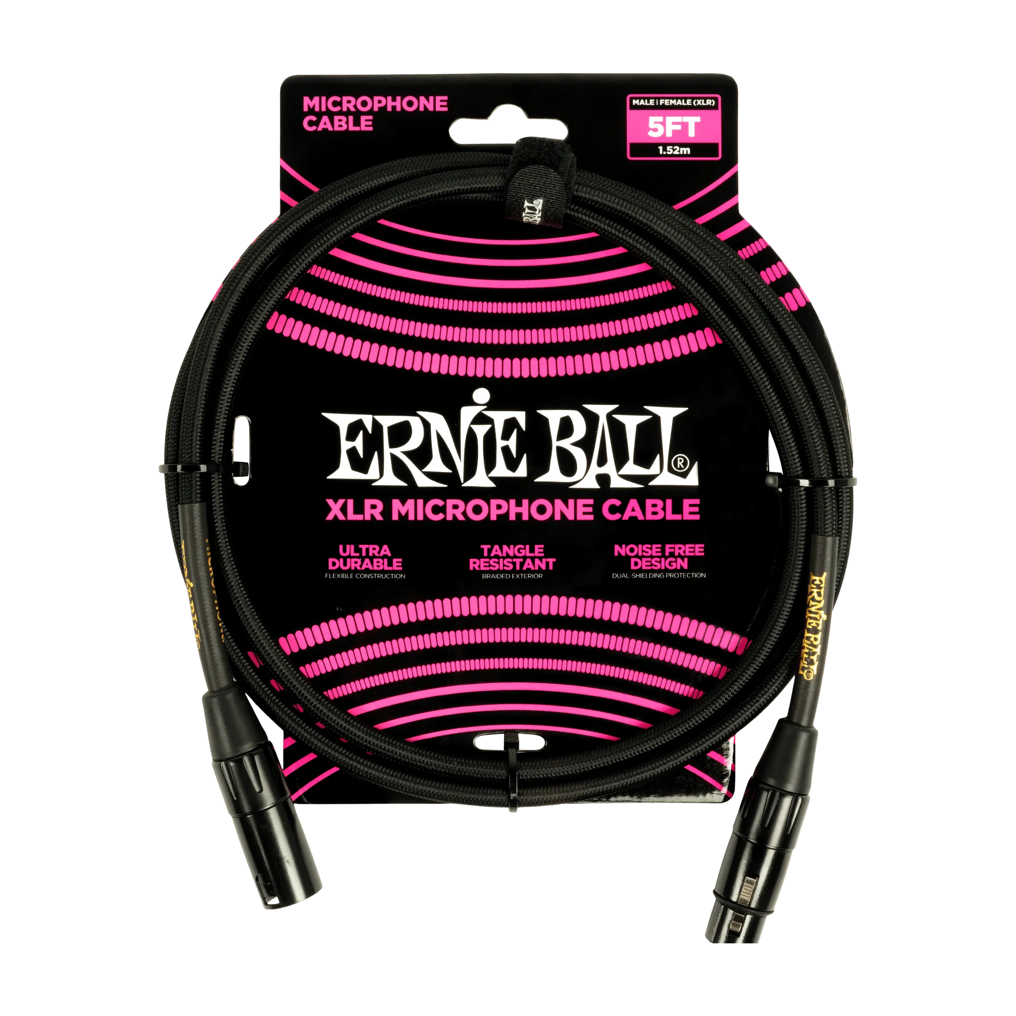 Ernie Ball 5Ft Braided Male Female Xlr Microphone Cable Black