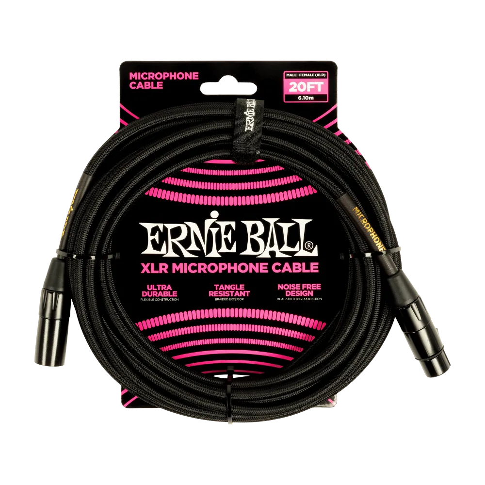 Ernie Ball BRAIDED XLR MICROPHONE CABLE MALE/FEMALE 20FT - BLACK