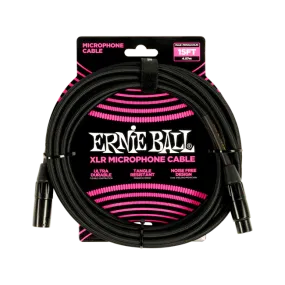 Ernie Ball P06291 15' Braided Male / Female XLR Microphone Cable Black