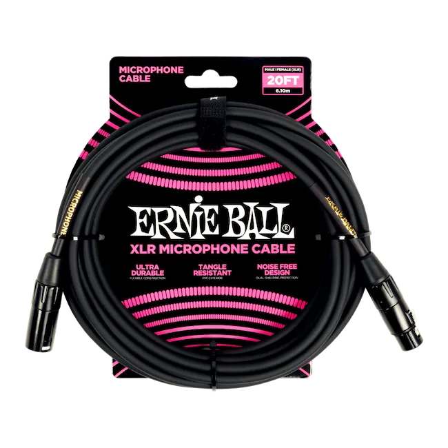 Ernie Ball P06388 20' Male / Female XLR Microphone Cable Black