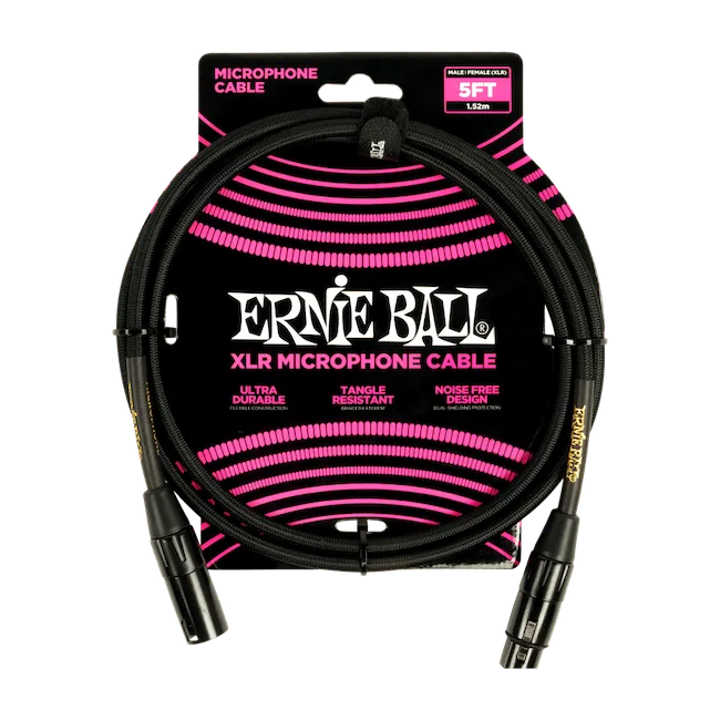 Ernie Ball P06390 5' Braided Male / Female XLR Microphone Cable Black