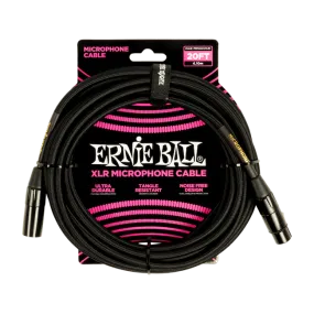 Ernie Ball P06392 20' Braided Male / Female XLR Microphone Cable Black