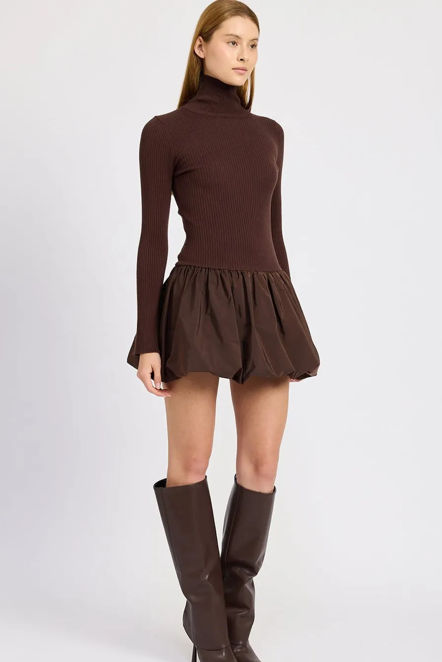 Espresso Turtle Rib Sweater Mini Dress