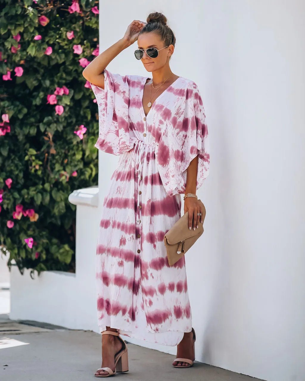 Estancia Adjustable Tie Dye Kimono Maxi Dress