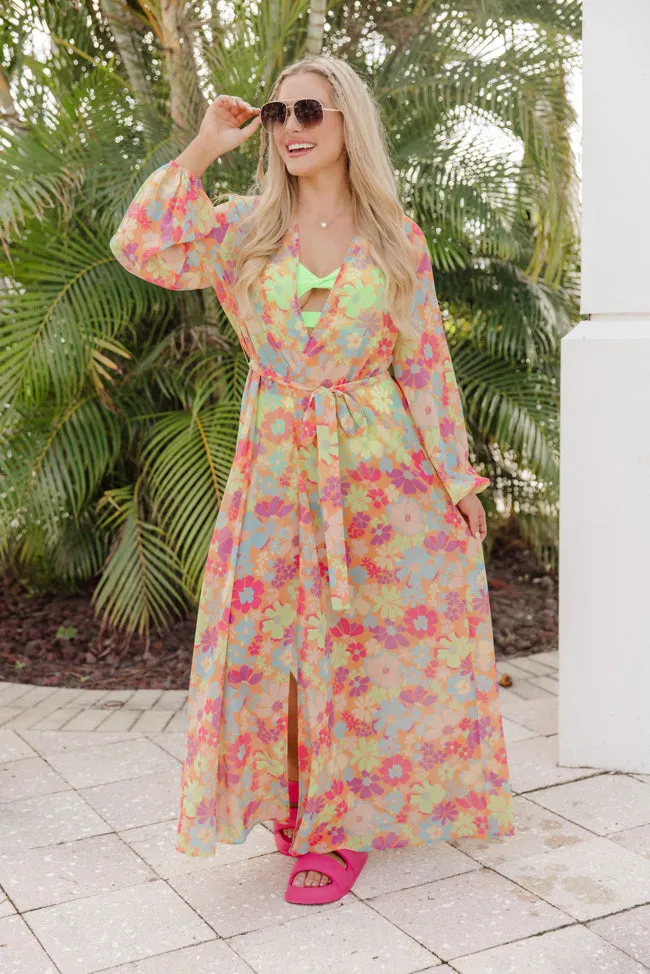 Eyes On Paradise in Fiji Floral Multi Floral Belted Kimono Cover Up FINAL SALE