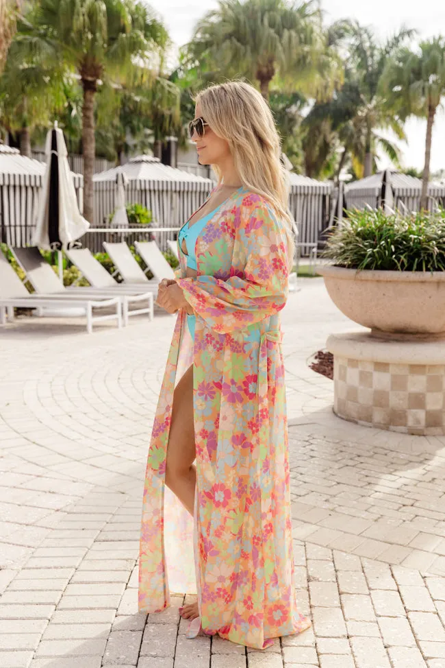 Eyes On Paradise in Fiji Floral Multi Floral Belted Kimono Cover Up FINAL SALE